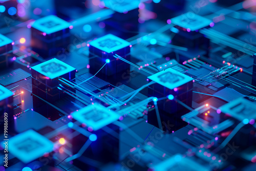 Close-Up View of Glowing Electronic Circuits in Blockchain Concept