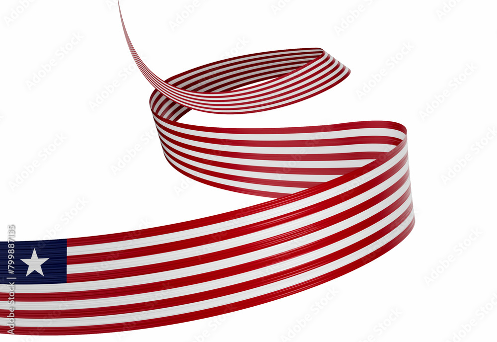 Obraz premium 3d Flag Of Liberia 3d Shiny Waving Liberia Ribbon Flag On White Background 3d Illustration