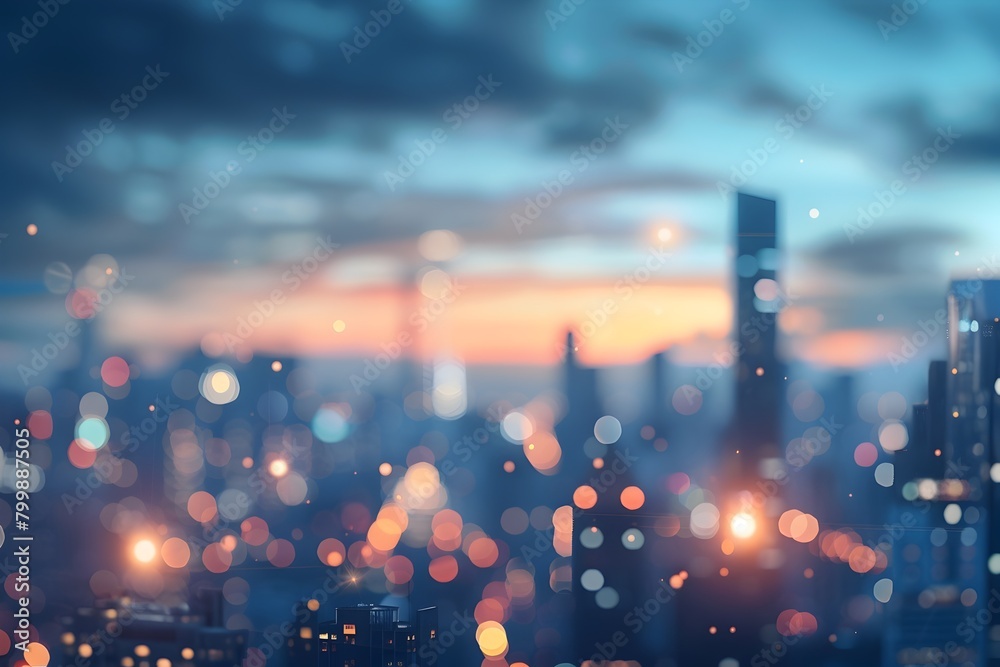 Enchanting Cityscape at Dusk:A Captivating Banner of a Modern Urban Skyline with Blurred Lights and Buildings