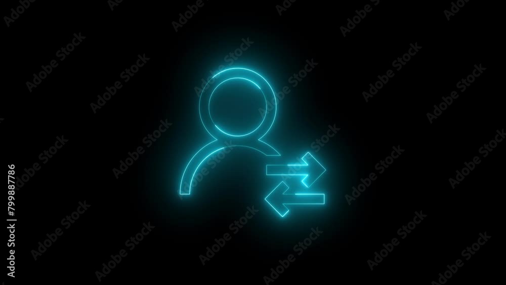 Neon glowing cyan color switch user people icon on black background animation Neon glowing cyan color switch user people icon on black background animation