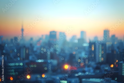 Striking Cityscape Blurred in Vibrant Dusk Lights - Captivating Panoramic View of a Contemporary Metropolis at Nightfall