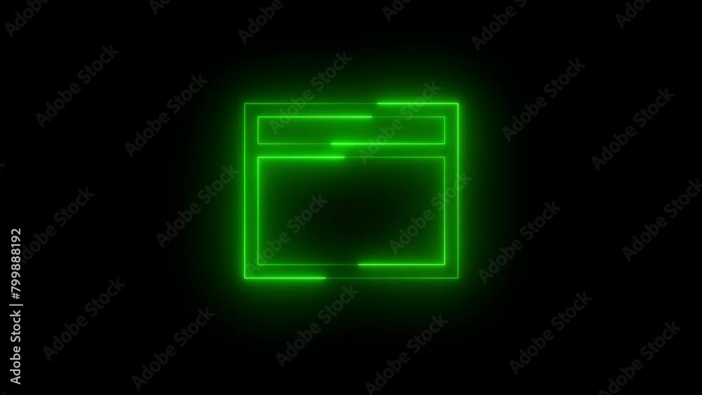 Neon glowing green color favicon icon on black background animation Neon glowing green color favicon icon on black background animation
