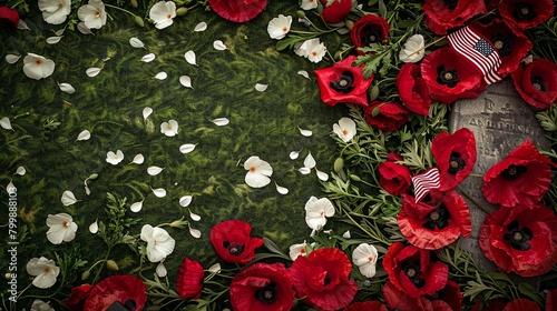 Red Poppies and American Flags Embrace Tombstones in a Joyful Scene of Remembrance
