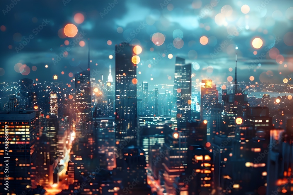 Captivating Cityscape Dreamscape:Blurred Skyline of a Modern Metropolis Ablaze with Dazzling Lights and Enchanting Atmosphere