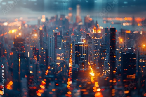 Mesmerizing Cityscape at Night:Captivating Blurred Skyline and Dazzling Lights of a Modern Metropolis