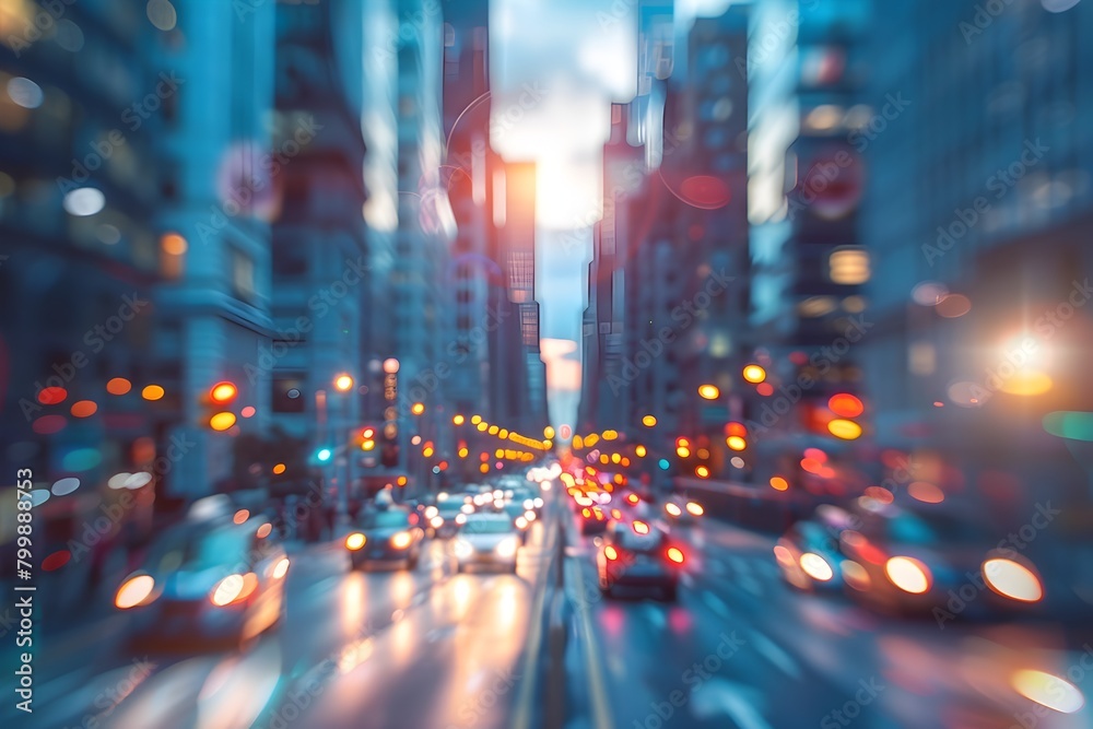 Vibrant Blurred Background Banner of Bustling City Life in Full Swing