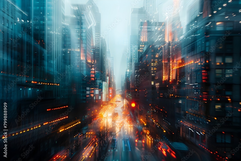Blurred Metropolis Cityscape with Vibrant Lights and Dynamic Motion for Modern Urban Landscape Aesthetics