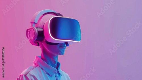 Virtual reality immersive world 3d minimalistic on pastel background, copy space, flat lay. © Penatic Studio