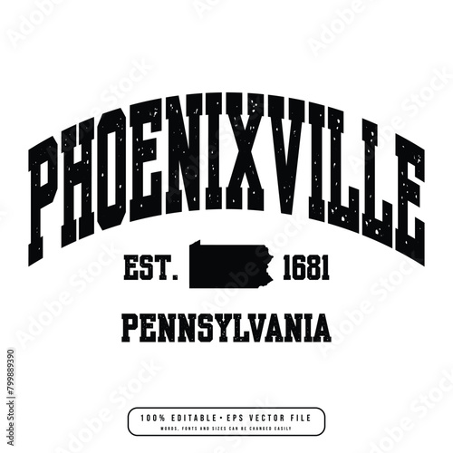 Phoenixville text effect vector. Editable college t-shirt design printable text effect vector photo