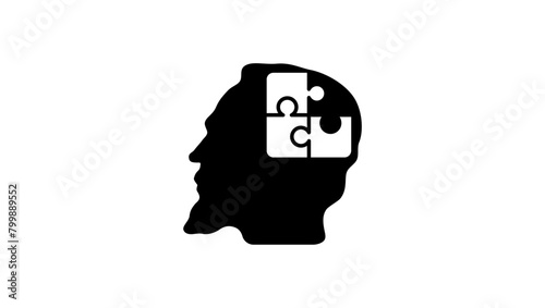 Alzheimer's disease emblem, brain puzzle, black isolated silhouette