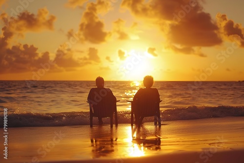 Elderly Couple Embracing the Serenity of a Breathtaking Sunset on the Beach