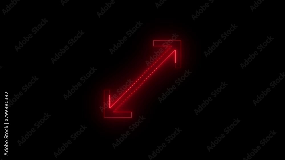 Neon glowing red color full screen arrow icon on black background animation