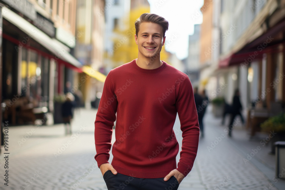 young handsome boy wearing t shirt standing on the city street