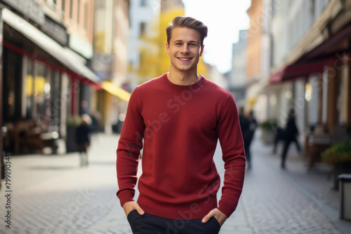 young handsome boy wearing t shirt standing on the city street