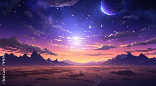 Surreal Twilight Mountainscape with Planetary Visions