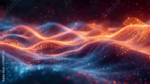 Vibrant Digital Dance: Abstract Futuristic Landscape in Cool and Warm Colors
