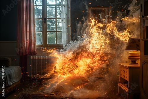 Captivating Moment of Electrical Ignition Igniting Fierce Indoor Fire Blaze