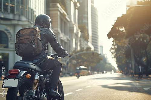 Motorcycle  travel and journey with man in city for freedom  driving and vintage.