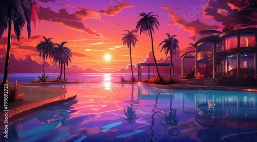 Tropical Sunset and Silhouetted Palms