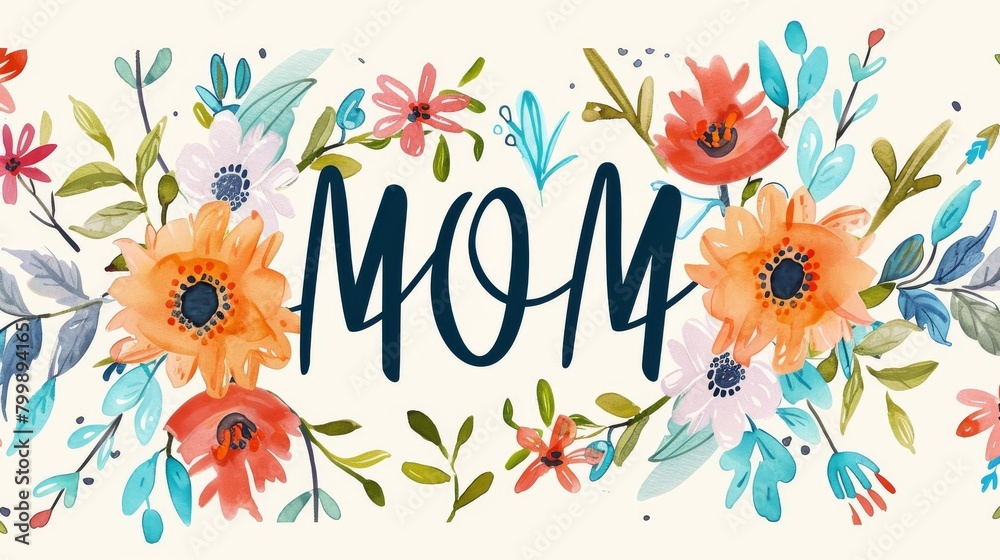 Mother's day, illustration of mom text made with flowers