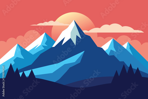 Mountain and hills with coniferous forest landscape vector design © mobarok8888