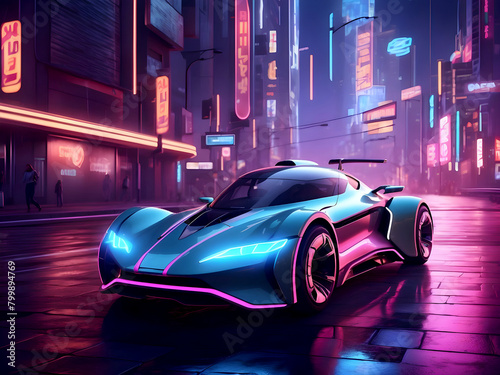 Generate a story about a futuristic car race in a city, car at night, car on the street, night traffic in the city © Rikta