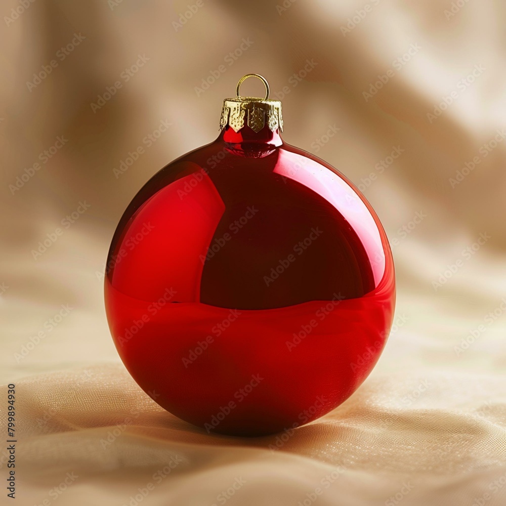 Elegant Red Christmas Ornament on a Warm Gold Fabric Background Elegant Red Christmas Ornament on a Warm Gold Fabric Background