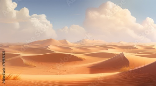Rolling sand dunes with carefully raked  Serene Desert Dunes at Sunset