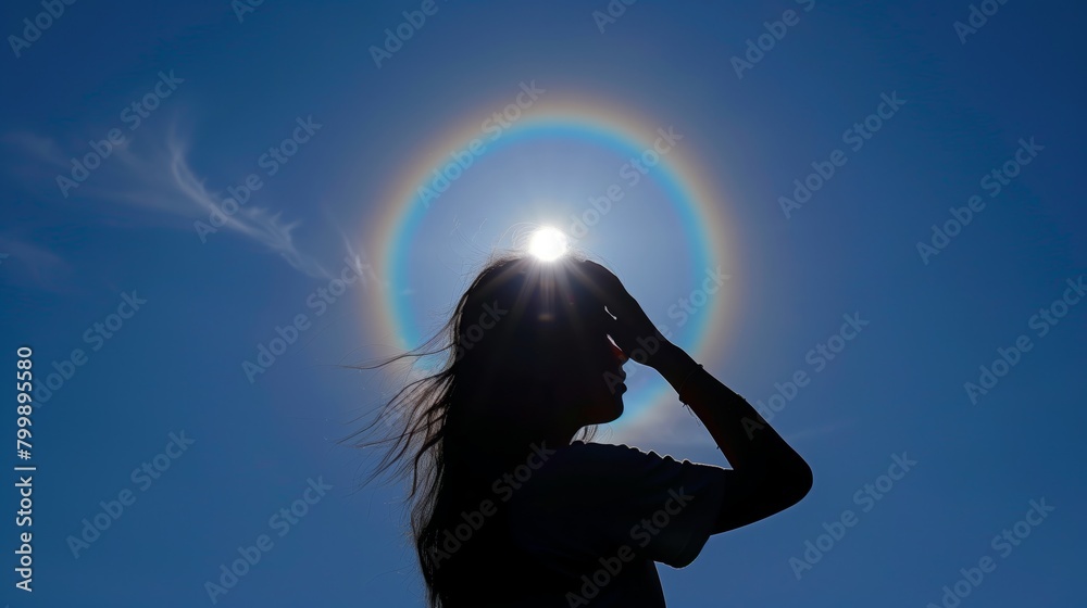 Sun halo around the head of a woman