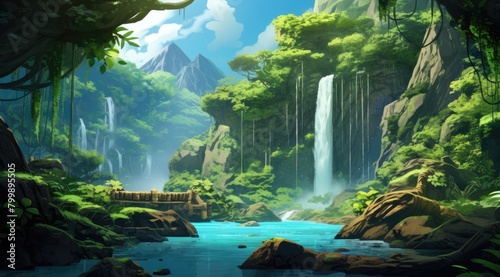 Enchanted Tropical Waterfalls Oasis