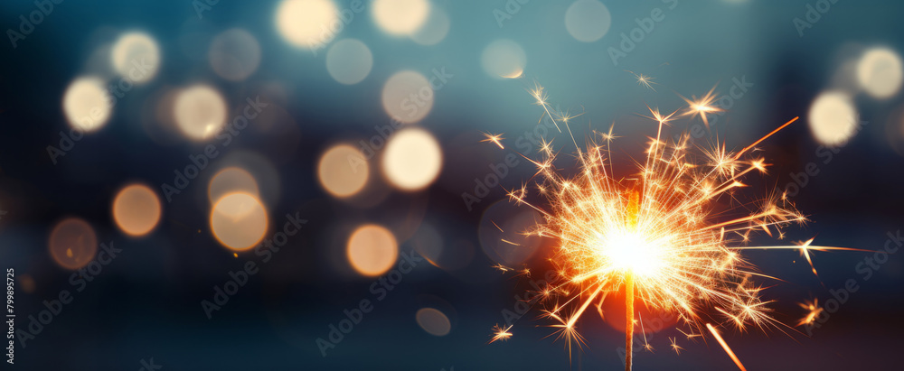 Obraz premium Burning sparkler with bokeh light background