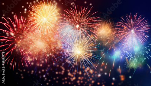 Colorful firework with bokeh background. New Year celebration  Abstract holiday background