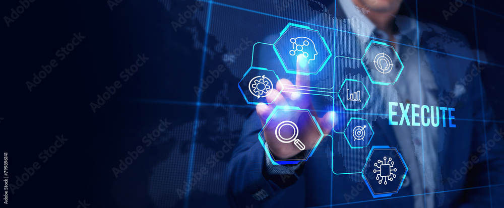 The concept of business, technology, the Internet and the network. Virtual screen of the future the inscription: Execute.