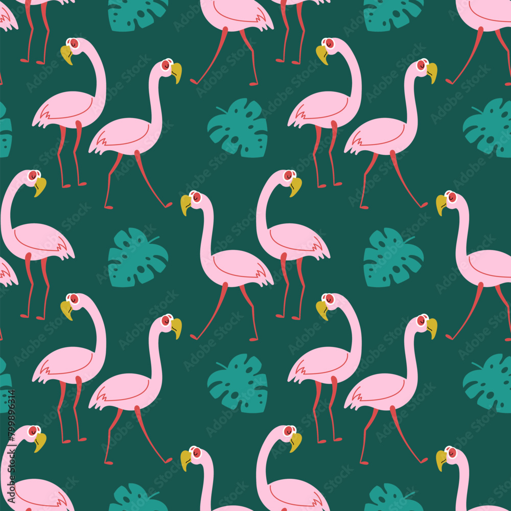 Obraz premium Trendy seamless pattern with flamingos