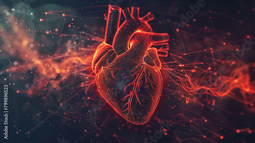 stylized red heart cardiogram weaving around a conceptual human heart, illustrating health and cardiology themes