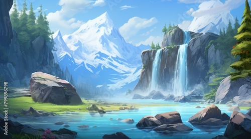 Serene Mountain Waterfall Landscape