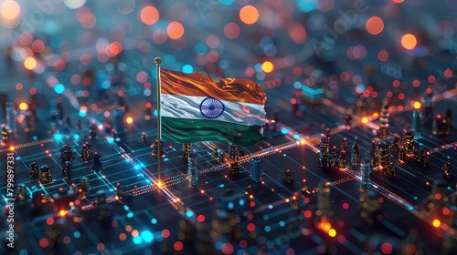 Futuristic Technology Concept: Abstract Digital Background with Blue Computer Networks, Coding, and Cybersecurity, Illustrating Advanced Sci-Fi Systems india independence day.
