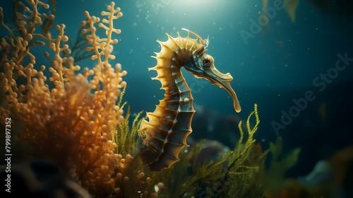 Seahorse in the sea. Underwater life. Underwater world.