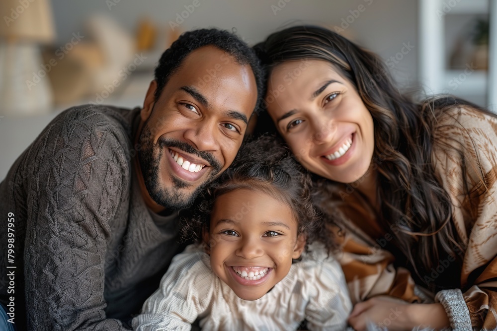 A happy multiracial family smiling together. A happy multiracial family smiling together.