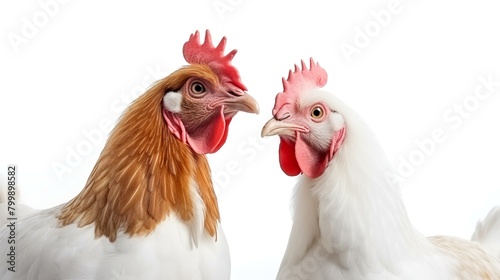 Two roosters isolated on white background, clipping path included.