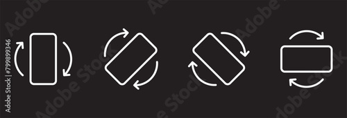 Phone Rotation icons set. Rotate smartphone icon. Device rotation symbol. Rotate Mobile phone. Turn your device. Rotate phone line icon vector illustration in black background.