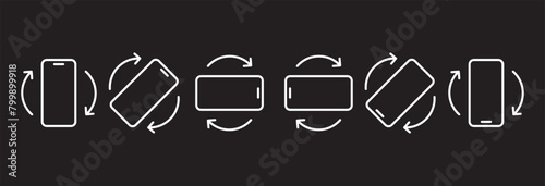 Phone Rotation icons set. Rotate smartphone icon. Device rotation symbol. Rotate Mobile phone. Turn your device. Rotate phone line icon vector illustration in black background.
