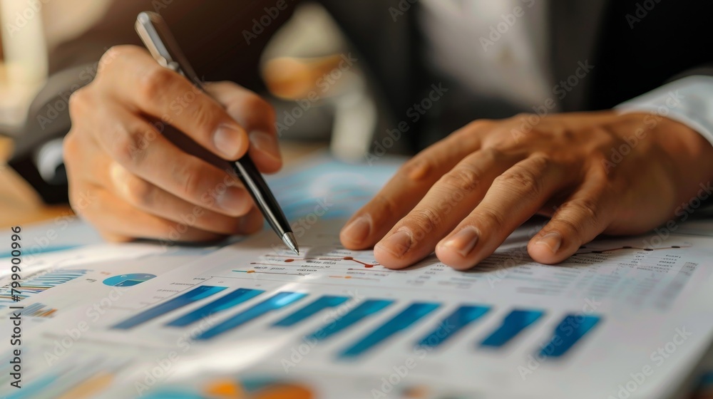 Close-Up on Business Analysis with Charts, Suitable for Financial Reporting and Data Analysis Close-Up on Business Analysis with Charts, Suitable for Financial Reporting and Data Analysis