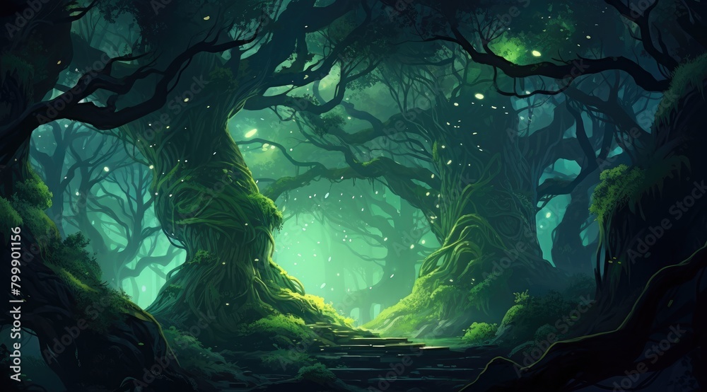 Obraz premium Moonlit Enchantment in Mystical Forest