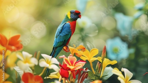 Colorful Bird Among Flowers, Symbolizing Natural Beauty and Wildlife Conservation