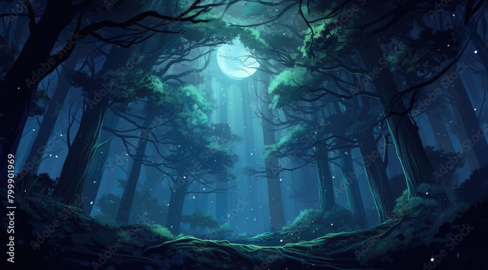 Fototapeta premium Moonlit Enchantment in Mystical Forest