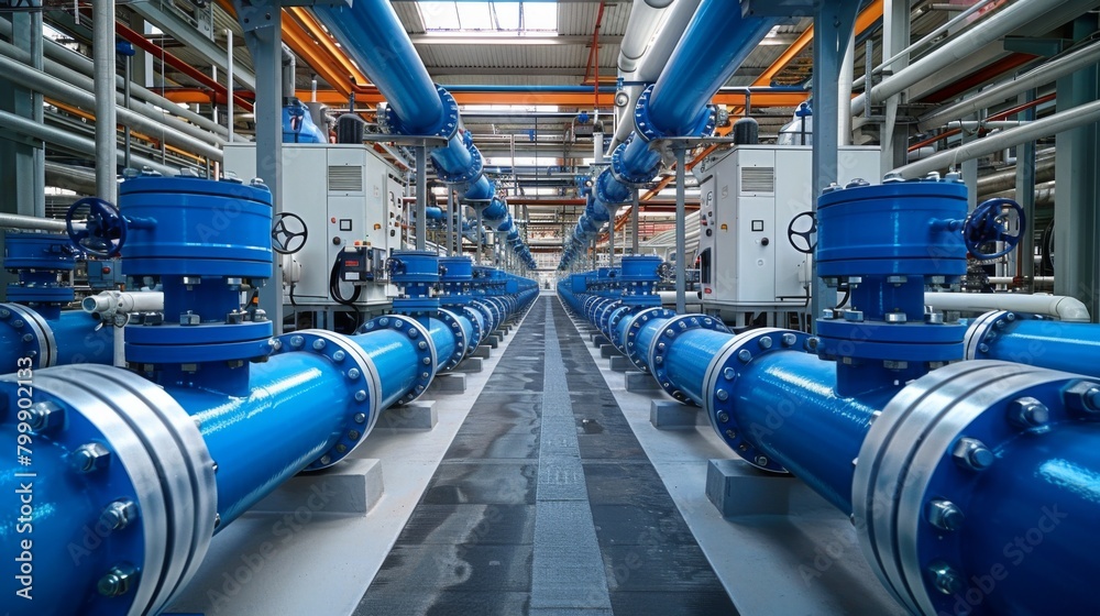 gas production plant with blue pipes and white equipment, gas production plant with blue pipes and white equipment,