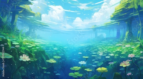 Serene Underwater Dreamscape with Lily Pads