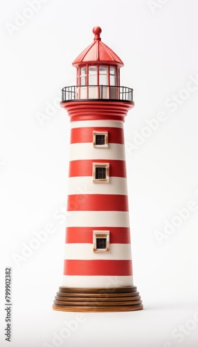 A lighthouse with red and white stripes.