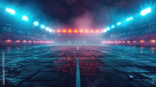 Illuminated Football Stadium Awaits Fans for an Evening Match Under Bright Lights photo